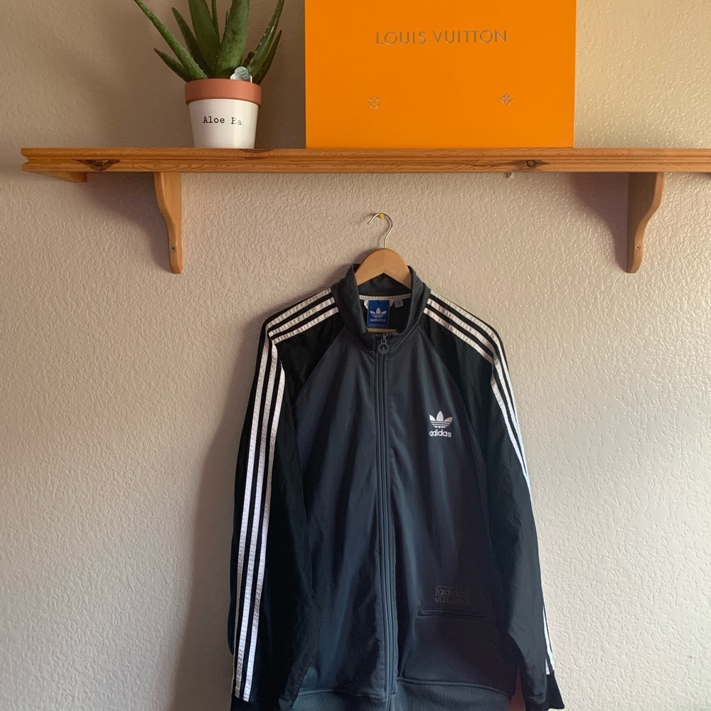 Vintage Gray and Black Adidas Windbreaker